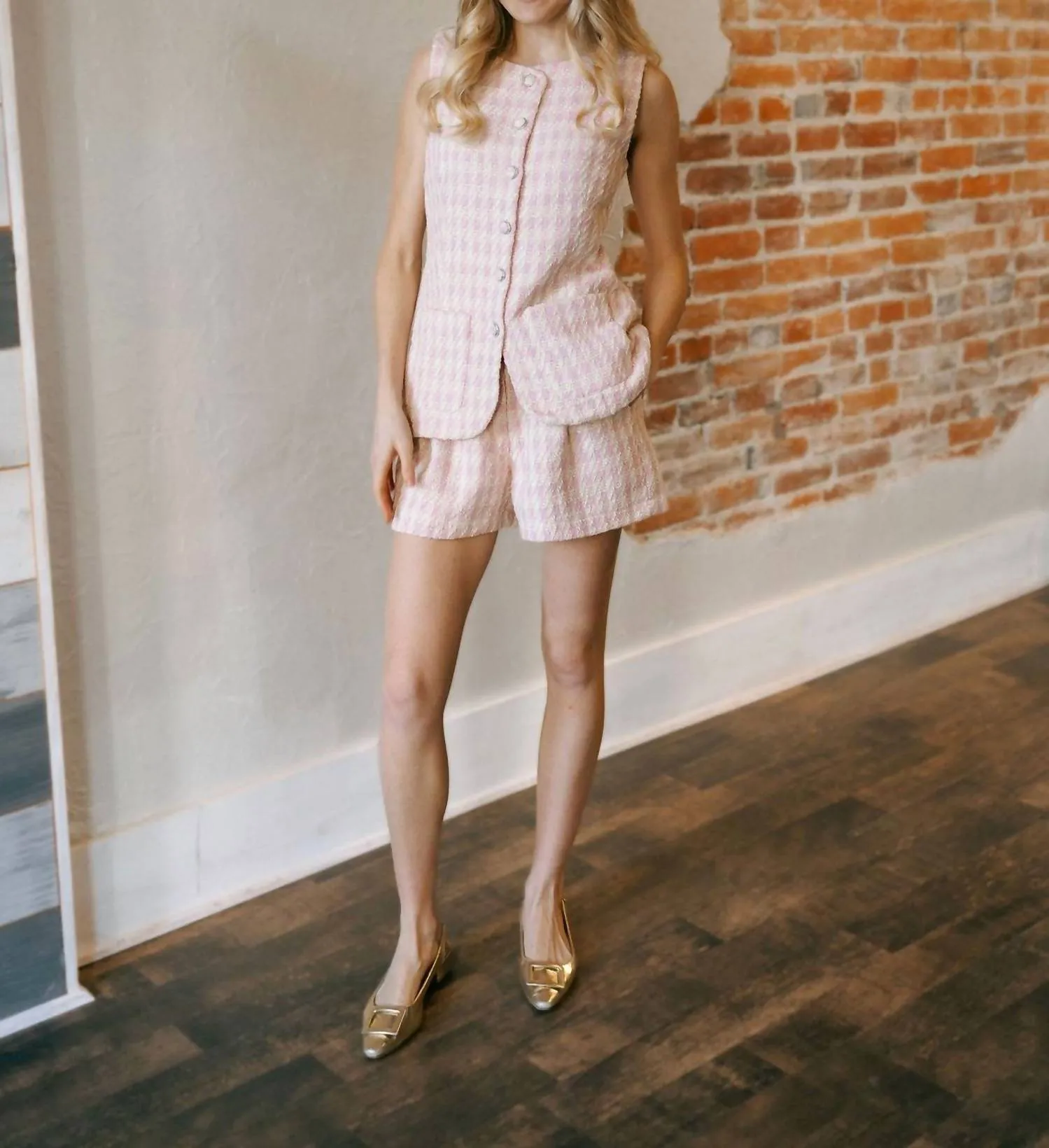 Tweed Shorts Set In Pink