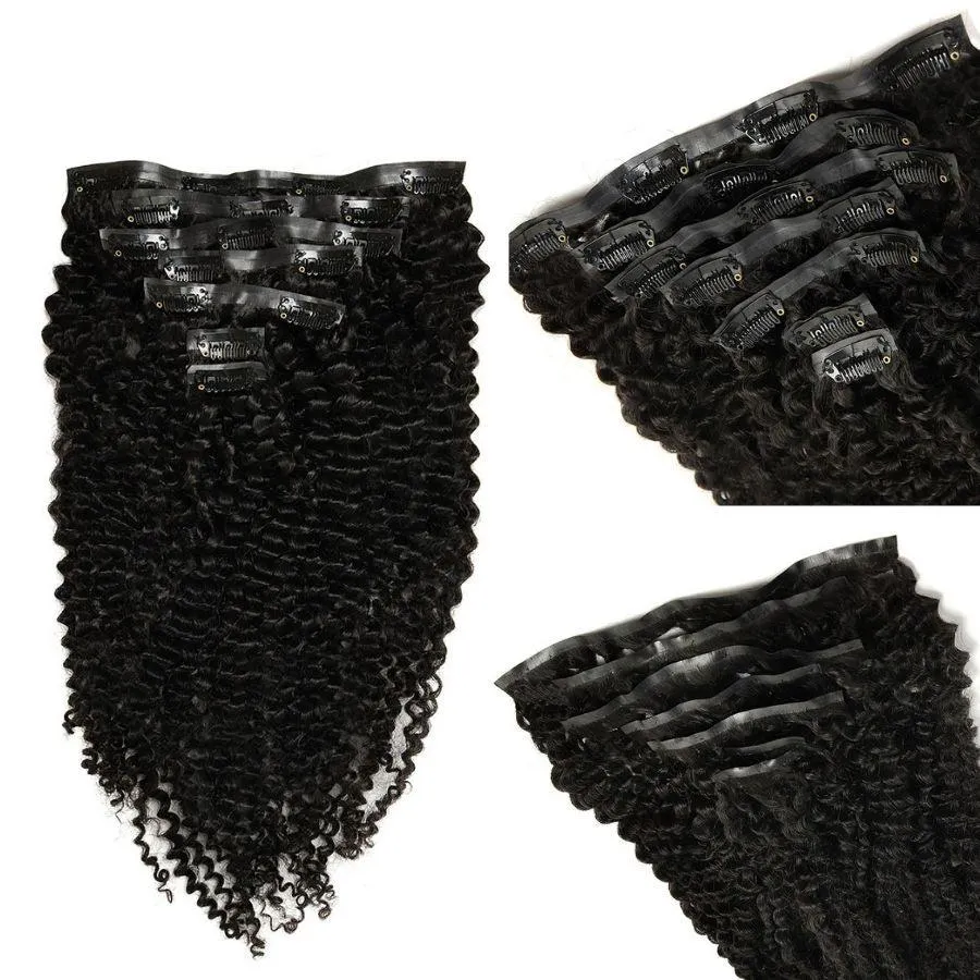 WOWANGEL Kinky Curly Seamless Clip Ins Hair Extensions