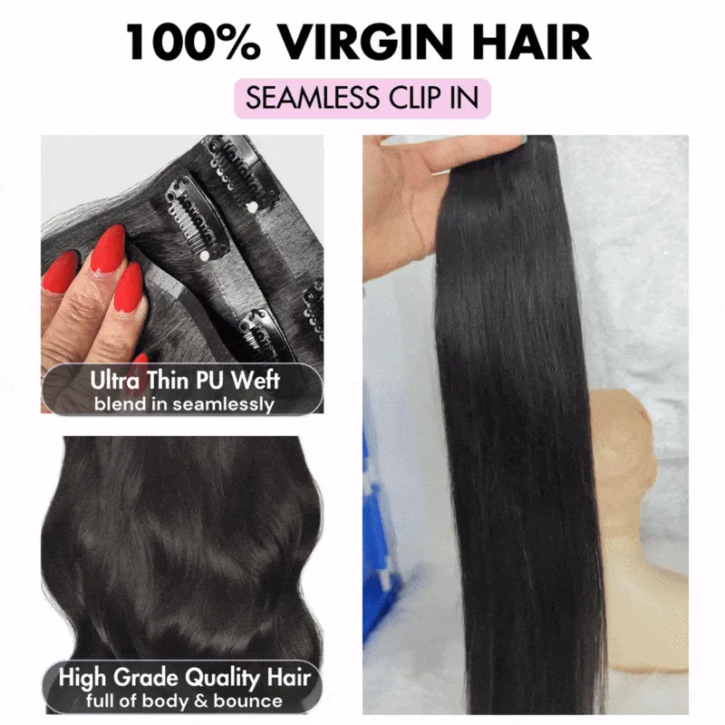 WOWANGEL Seamless Clip Ins Hair Extensions Straight/Body Wave/Kinky Straight/Kinky Curly